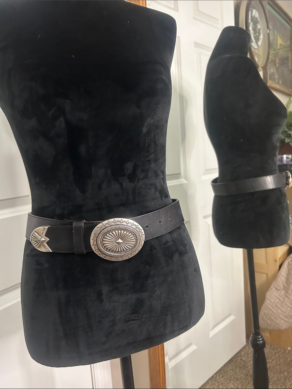 Brighton Black Leather Belt with Decorative Silver Concho Buckle